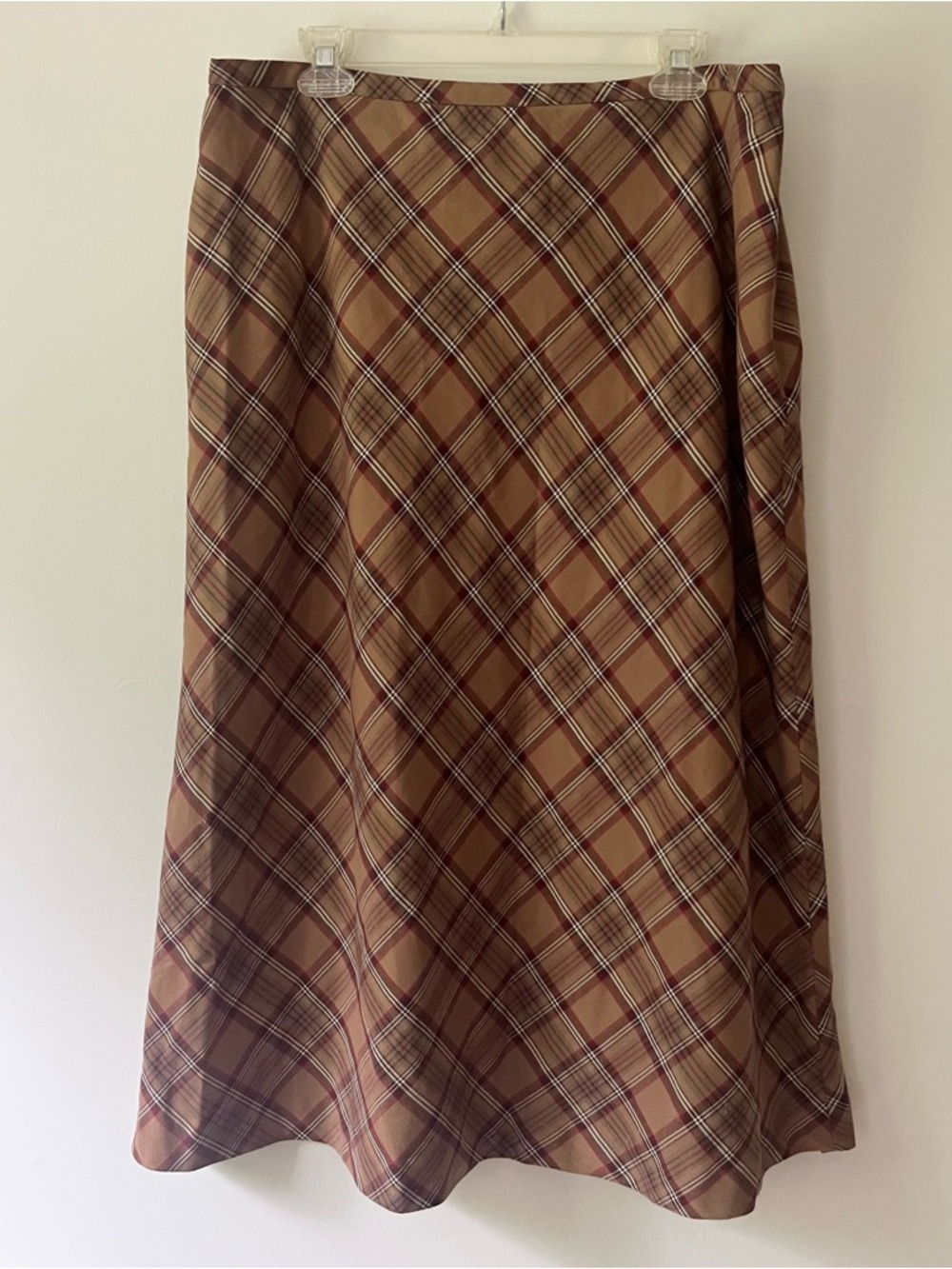 Style & Co Plaid A-Line Midi Skirt 18W Neutral Brown Fall Preppy Academia Lined